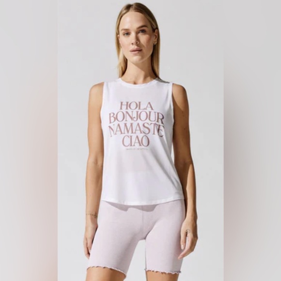 Spiritual Gangster Tops - Spiritual Gangster NWT White Graphic Tank Top Namaste Active Muscle Tee Size M